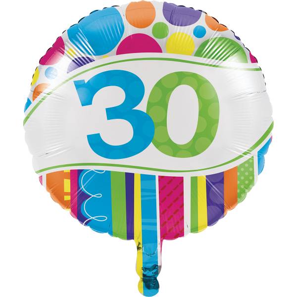 Folienballon Bunte Runde Zahl 30, 1 St. - VE 10