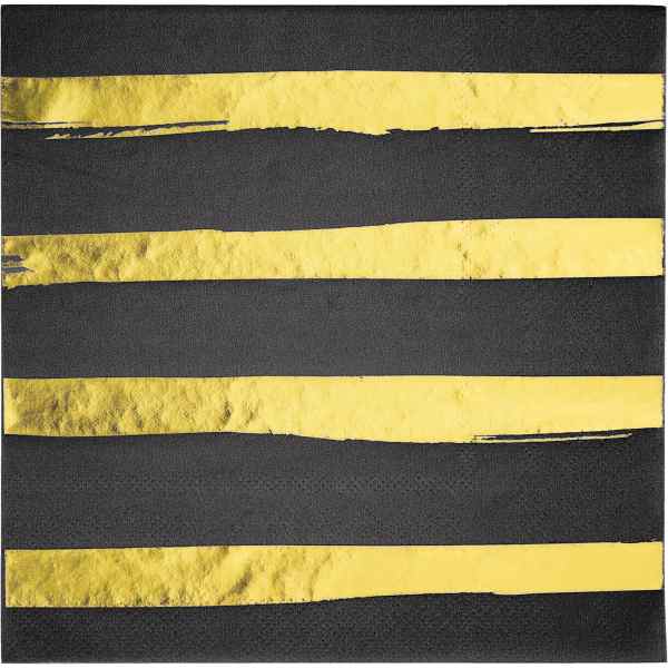 Servietten schwarz Goldfoliendruck Streifen, 16 St. - VE 12