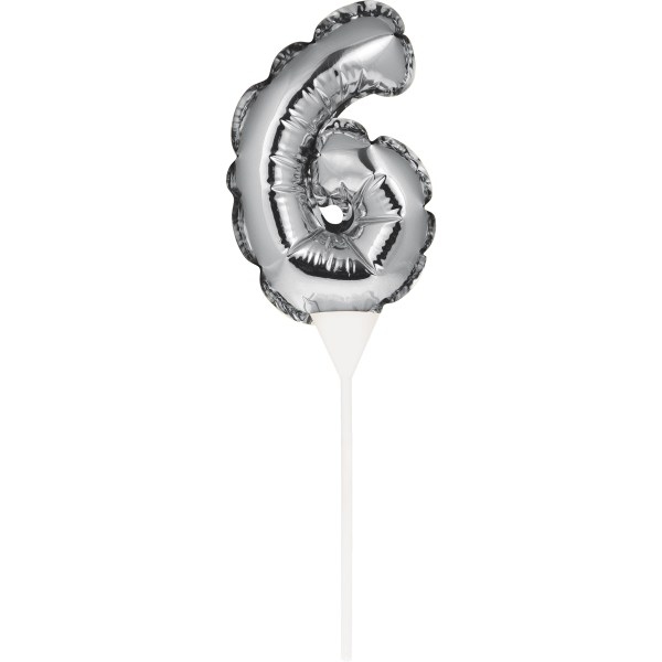 Kuchenpicker Folienballon Silber Zahl 6, 1 St. - VE 12