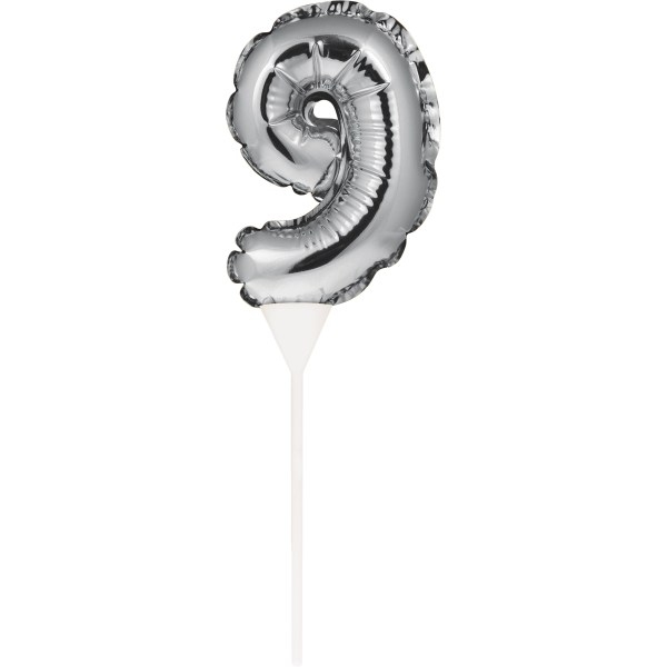 Kuchenpicker Folienballon Silber Zahl 9, 1 St. - VE 12