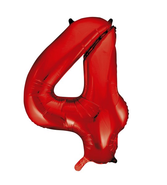 Folienballon Rot Zahl 4, 1 St.-  VE 5