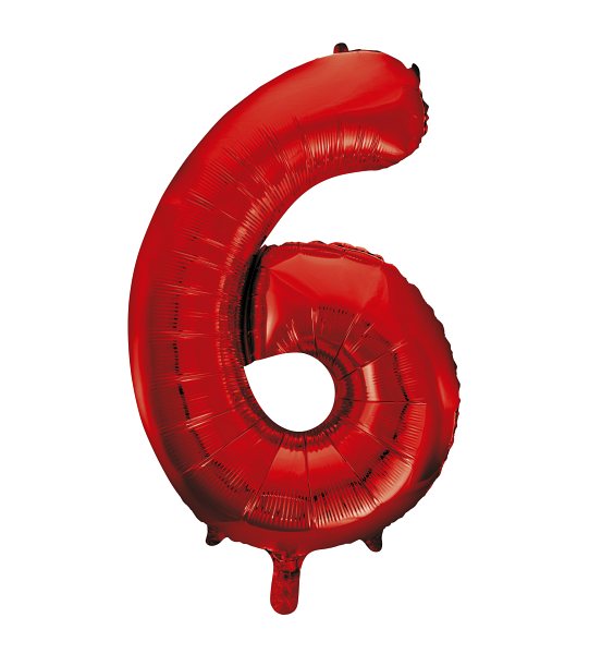Folienballon Rot Zahl 6, 1 St.-  VE 5