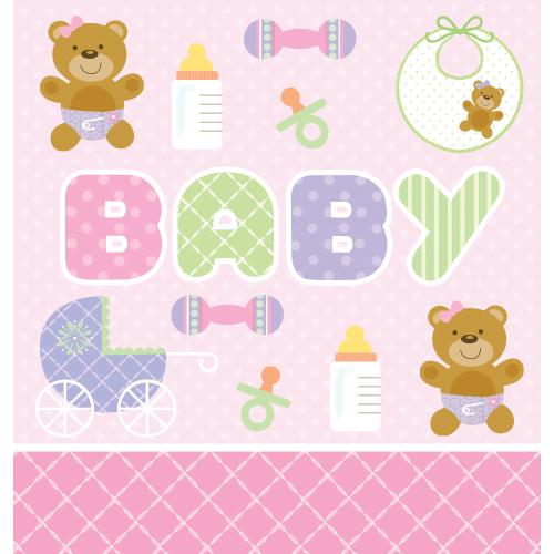 Tischdecke Babyparty Teddy Baby Pink, 1 St. - VE 6