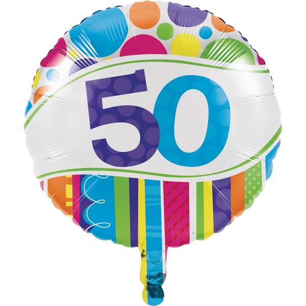 Folienballon Bunte Runde Zahl 50, 1 St. - VE 10