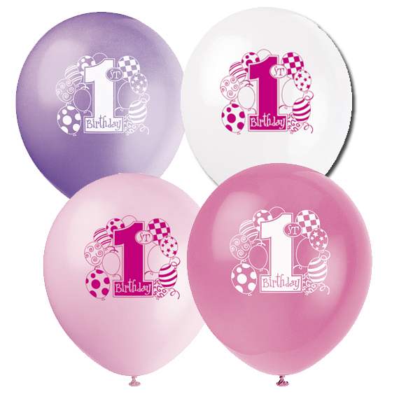 Luftballon 1. Geburtstag Mädchen, 8 St. -VE 12