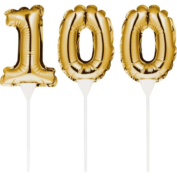 Kuchenpicker Folienballon Zahl 100, gold, 3 tlg. - VE 12