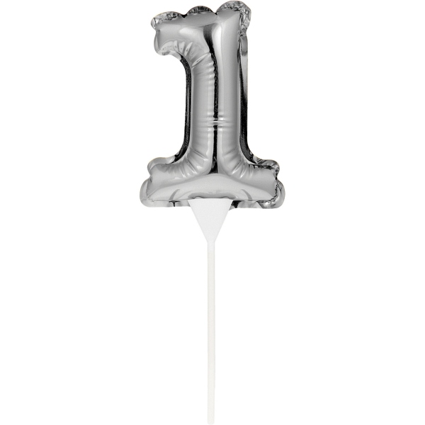 Kuchenpicker Folienballon Silber  Zahl 1 - VE 12