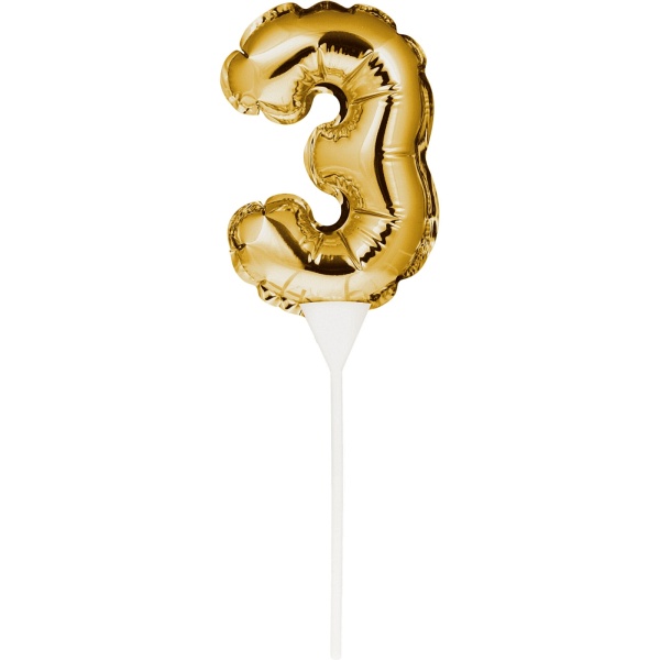 Kuchenpicker Folienballon Zahl 3, gold, 1 tlg. - VE 12