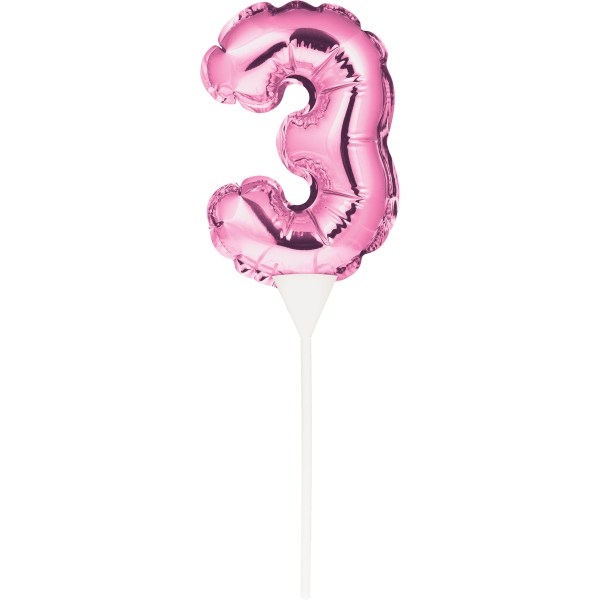 Kuchenpicker Folienballon Pink Zahl 3, 1 St. - VE 12