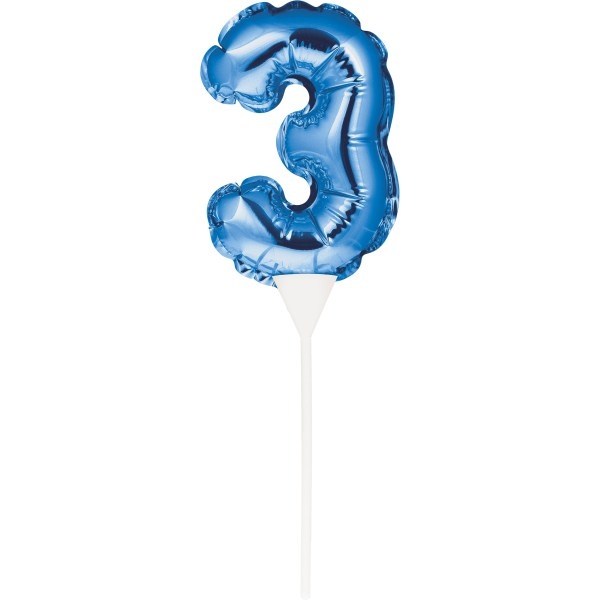 Kuchenpicker Folienballon Blau Zahl 3, 1 St. - VE 12