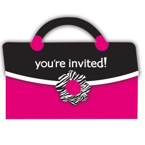 Einladung Pink Zebra Handtasche  - VE 6