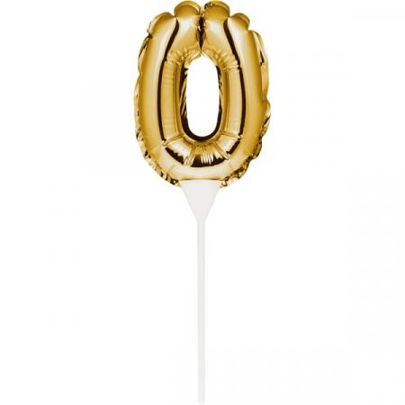 Kuchenpicker Folienballon Gold Zahl 0 – Zahlen Kuchendekoration Geburtstag