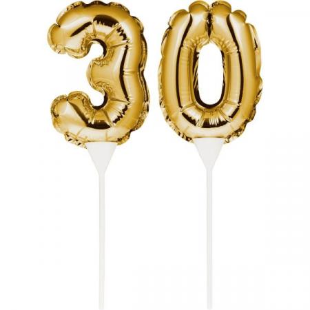 Kuchenpicker Folienballon Gold Zahl 30 – Zahlen Kuchendekoration Geburtstag