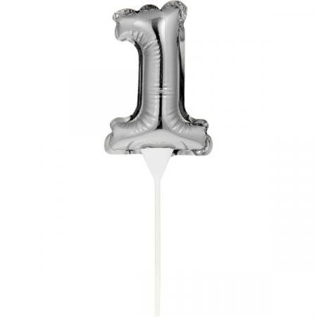 Kuchenpicker Folienballon Silber Zahl 1 – Zahlen Kuchendekoration Geburtstag