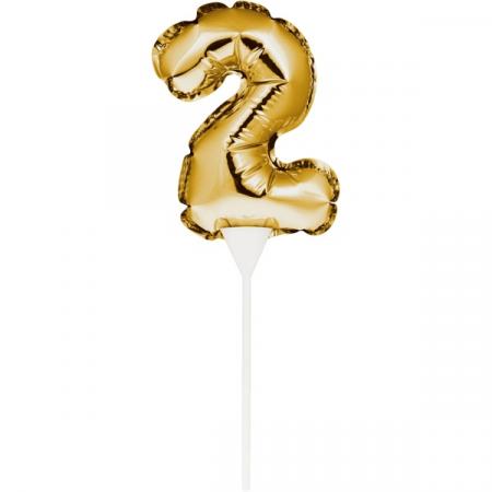 Kuchenpicker Folienballon Gold Zahl 2 – Zahlen Kuchendekoration Geburtstag
