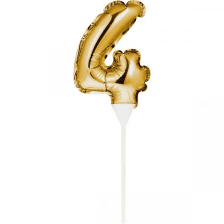 Kuchenpicker Folienballon Gold Zahl 4 – Zahlen Kuchendekoration Geburtstag