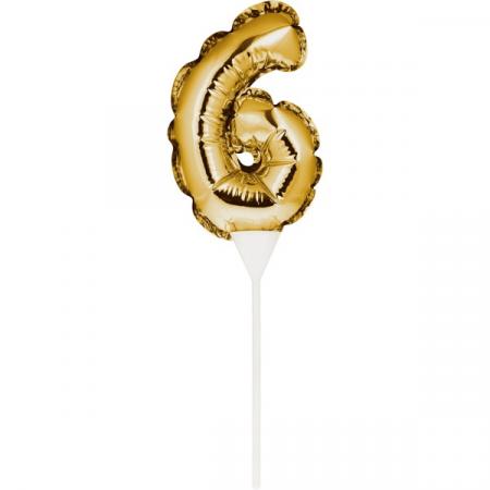 Kuchenpicker Folienballon Gold Zahl 6 – Zahlen Kuchendekoration Geburtstag