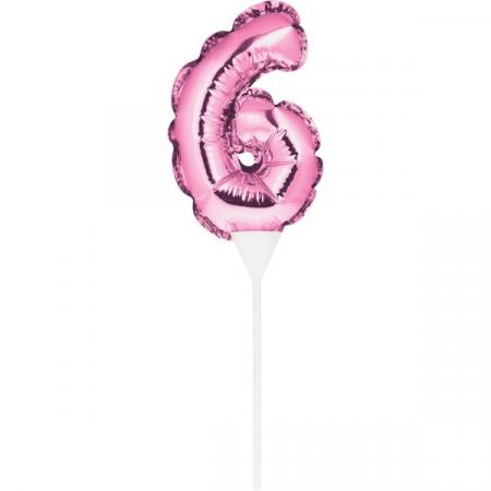 Kuchenpicker Folienballon Pink Zahl 6 – Zahlen Kuchendekoration Geburtstag