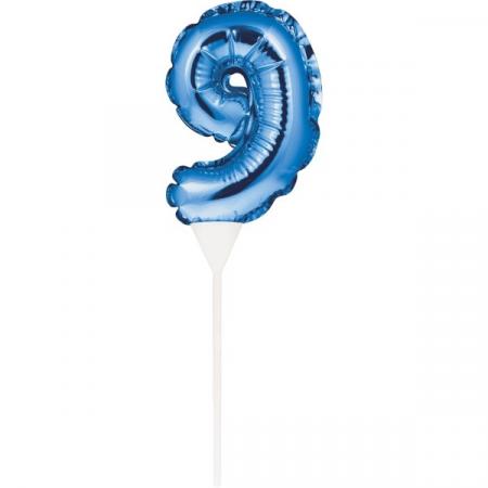 Kuchenpicker Folienballon Blau Zahl 9 – Zahlen Kuchendekoration Geburtstag