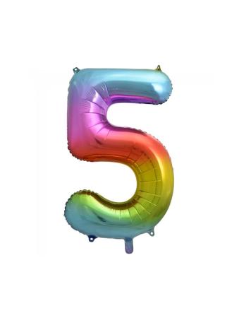 Riesen Zahlen Folienballon Regenbogen Zahl 5 - Folienballon Zahl
