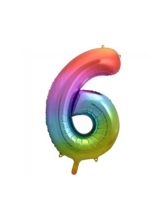 Riesen Zahlen Folienballon Regenbogen Zahl 6 - Folienballon Zahl
