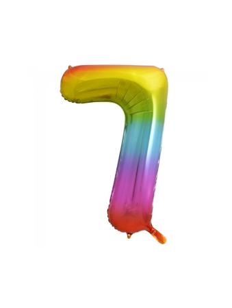 Riesen Zahlen Folienballon Regenbogen Zahl 7 - Folienballon Zahl