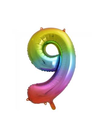 Riesen Zahlen Folienballon Regenbogen Zahl 9 - Folienballon Zahl