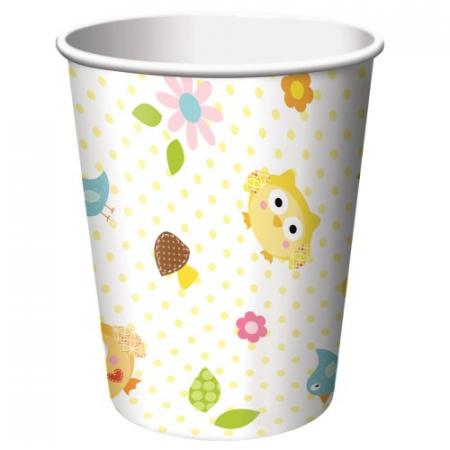 Becher Eulenparty, 8 St. - Deko Babyparty