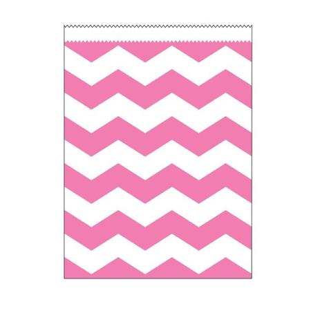 Papiertüten Chevron groß pink, 10 St. - Deko Kindergeburtstag