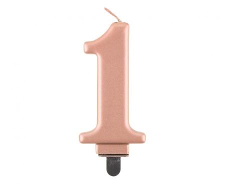 Kuchenkerze  Rose Gold Zahl 1 - Kuchen Deko Geburtstag