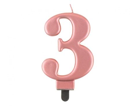 Kuchenkerze Rose Gold Zahl 3 - Kuchen Deko Geburtstag