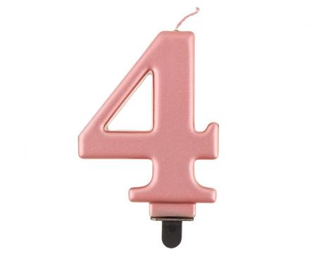 Kuchenkerze Rose Gold Zahl 4 - Kuchen Deko Geburtstag