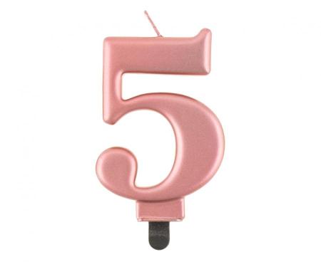 Kuchenkerze Rose Gold Zahl 5 - Kuchen Deko Geburtstag