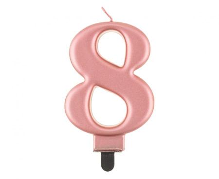 Kuchenkerze Rose Gold Zahl 8 - Kuchen Deko Geburtstag