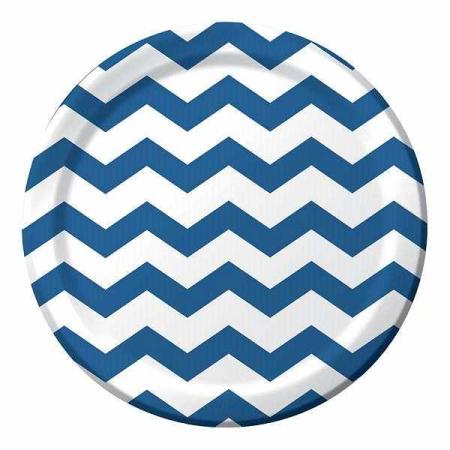 Teller Chevron blau, 8 St. - Deko Kindergeburtstag Party