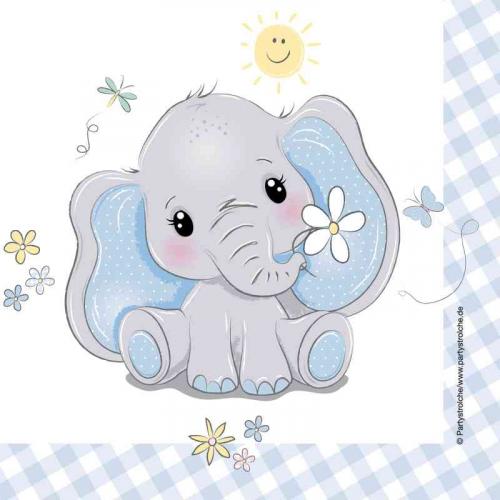 Servietten Baby Elefant blau - Deko Babyparty