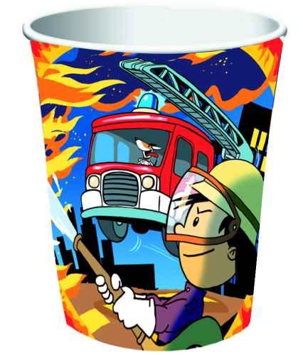 Becher Feuerwehrmann Flo, 8 St. - Deko Kindergeburtstag