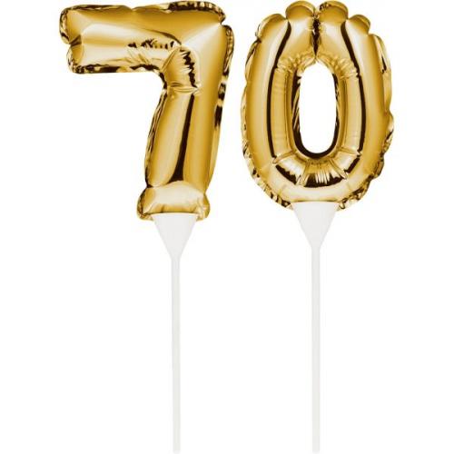 Kuchenpicker Folienballon Gold Zahl 70 – Zahlen Kuchendekoration Geburtstag