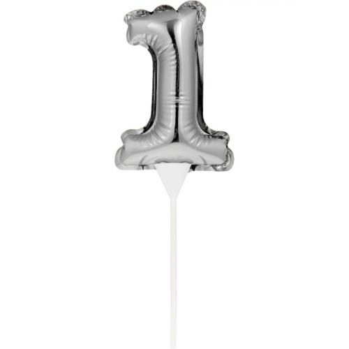 Kuchenpicker Folienballon Silber Zahl 1 – Zahlen Kuchendekoration Geburtstag