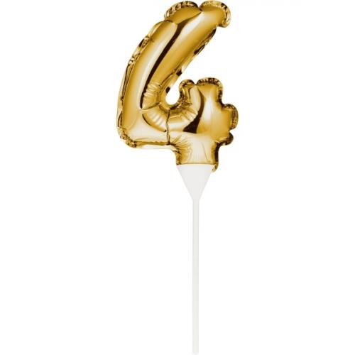 Kuchenpicker Folienballon Gold Zahl 4 – Zahlen Kuchendekoration Geburtstag