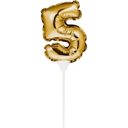 Kuchenpicker Folienballon Gold Zahl 5 – Zahlen Kuchendekoration Geburtstag