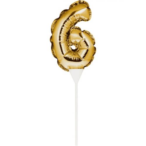 Kuchenpicker Folienballon Gold Zahl 6 – Zahlen Kuchendekoration Geburtstag