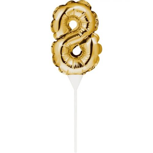 Kuchenpicker Folienballon Gold Zahl 8 – Zahlen Kuchendekoration Geburtstag