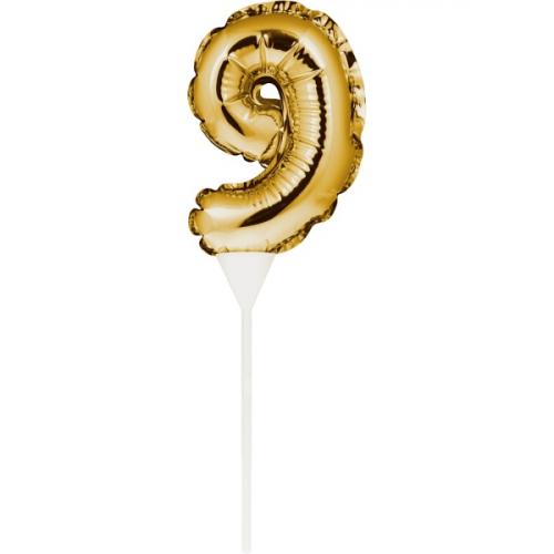 Kuchenpicker Folienballon Gold Zahl 9 – Zahlen Kuchendekoration Geburtstag