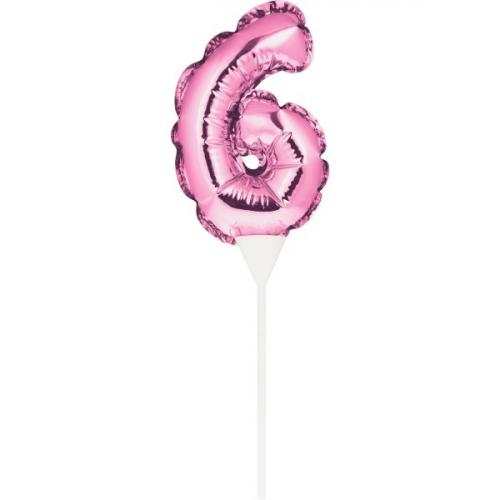 Kuchenpicker Folienballon Pink Zahl 6 – Zahlen Kuchendekoration Geburtstag