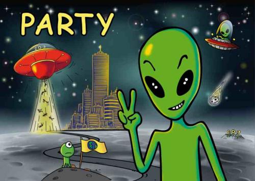 Einladung Alien Party - Deko Kindergeburtstag