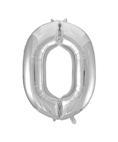 Riesen Zahlen-Folienballon silber Zahl 0