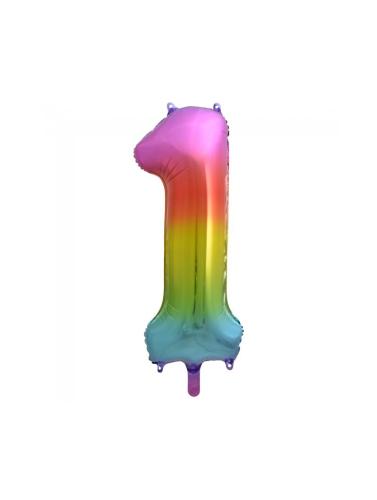 Riesen Zahlen Folienballon Regenbogen Zahl 1 - Folienballon Zahl