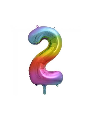 Riesen Zahlen Folienballon Regenbogen Zahl 2 - Folienballon Zahl