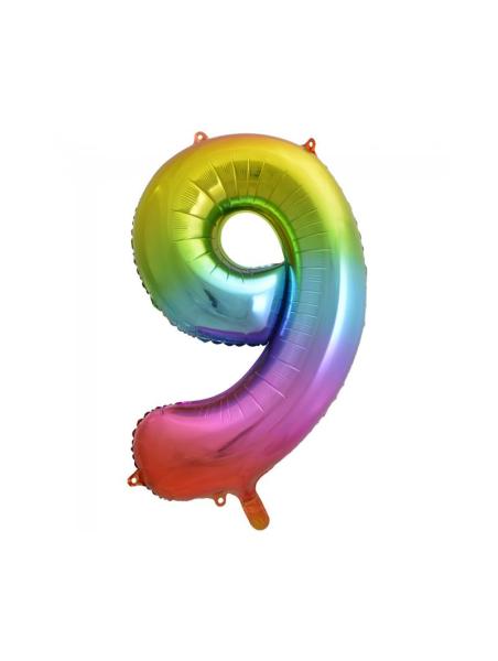 Riesen Zahlen Folienballon Regenbogen Zahl 9 - Folienballon Zahl